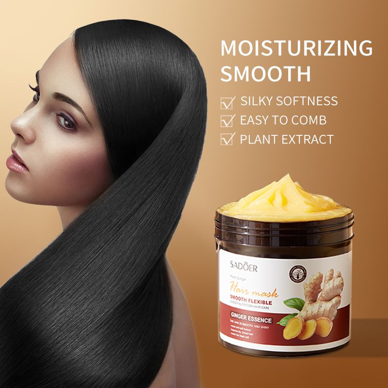 4PCS SADOER Ginger Hair Care 4PCS Set: Shampoo, Conditioner, Hair Mask & Treatment Liquid - Reduces Dryness, Bifurcation & Coarseness, Leaving Hair Elastic & Shiny