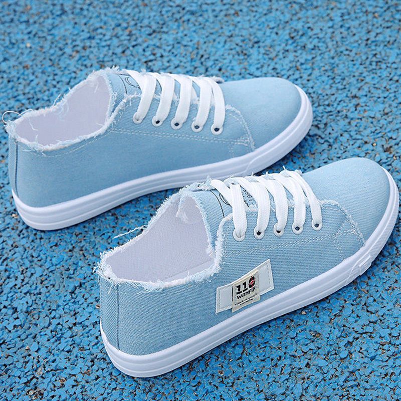 ASSKLO rubber flat shoes canvas shoes sports shoes classic women's shoes ladies shoes slip resistant breathable denim casual shoes running shoes student girl sneakers fashion gifts black blue white