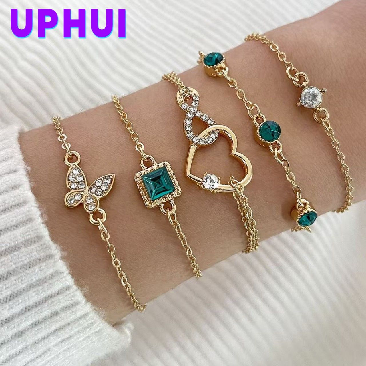 5PCS Women's Gold Bracelet 14K Gold Plated Exquisite Layered Chain Bracelet Adjustable Cute Bracelet Set Used For Daily Wear Or Exquisite Gifts