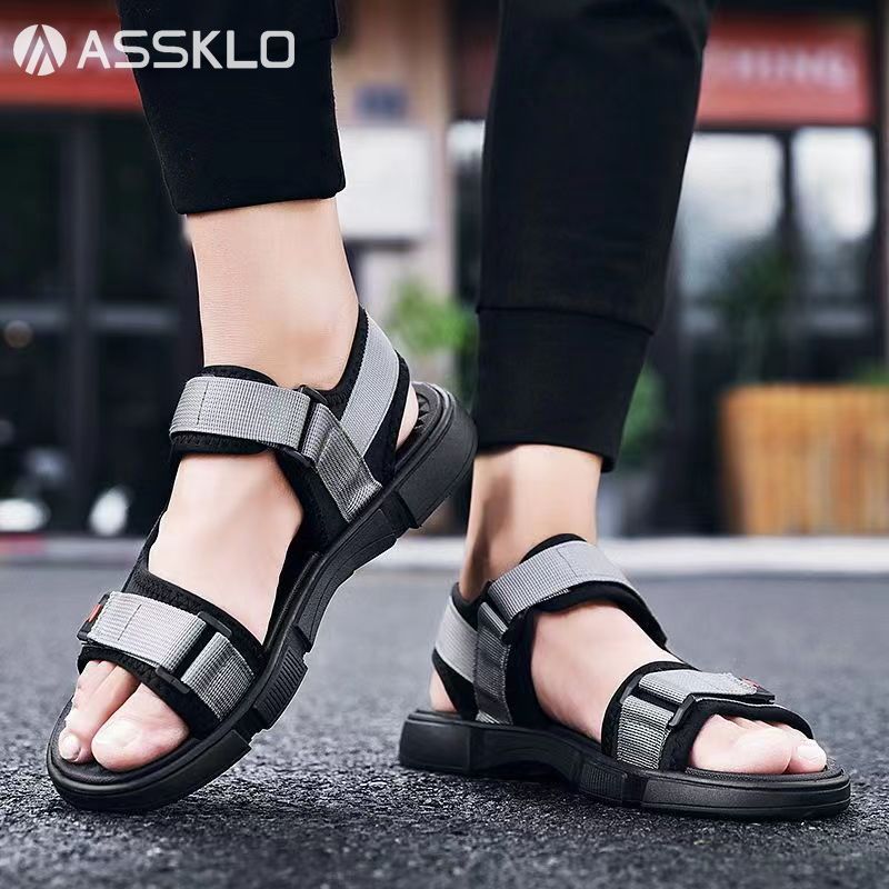 ASSKLO Large Size Men's sandals New fashion summer men's wear-resistant non-slip anti-odor driving shoes can soak couple beach shoes open shoes Black Grey shoes