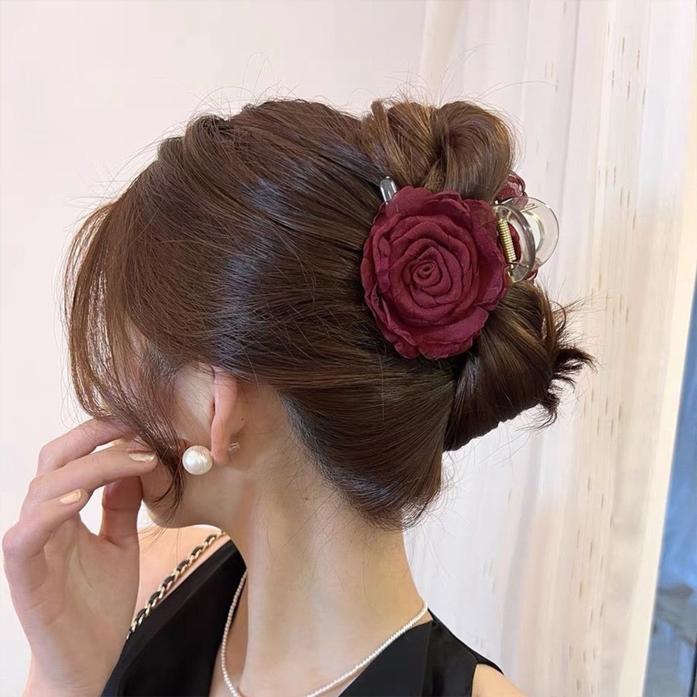 Rose Grab Clip Flower Headpiece New Back Head Clip Disc Hair Flower Headpiece Women's Disc Hair Grab Clip Beach Vacation Style Shark Clip Headpiece