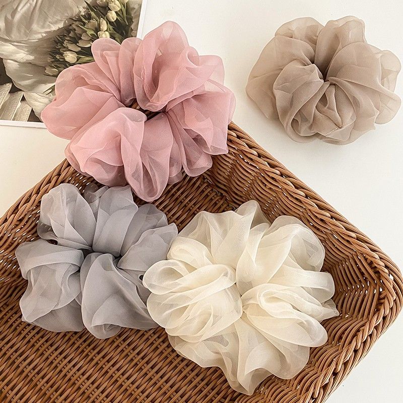 Super fairy solid color mesh simple forest style large intestine headband, high-end feeling, tie headband, elegant and versatile headband hair accessory