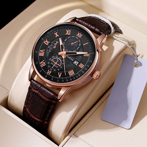 New Arrivals 2025 Men Watches Fashion Top Luxury Luminous Calendar Men's Sport Watch Quartz Male Wristwatch Moon Phase Leather Strap Wrist Watch Date Watches Man clock