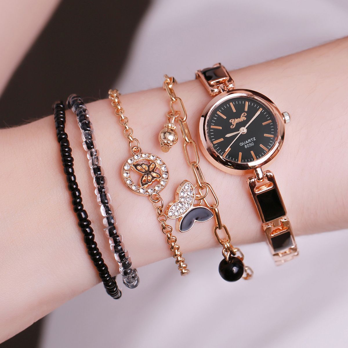 5pcs Women's Watch Set Fashion Casual Butterfly Quartz Watch Fashion Casual Bracelet Watch Set