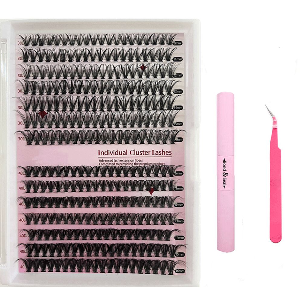 Lash Extension Kit DIY 280pcs Lash Clusters Eyelash Extension Kit, 9-16mm 30D 40D Individual Lashes Kit with Lash Bond and Seal, Lash Tweezers for Self Use (30D&40D, 0.07D, 9-16mm, Kit)