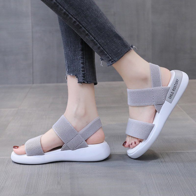 ASSKLO New Sandals Women Ins Soft Sole Elastic Band Korean Version Wild Sports Women's Shoes Tide ladies shoes girls shoes Pregnant women's shoes Maternity shoes Open Shoes Grey Black