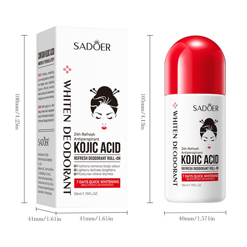 SADOER Kojic Acid Whitening and Anti-Perspirant Roll-On – Fragrance and Sweat-Reducing Portable Roll-On