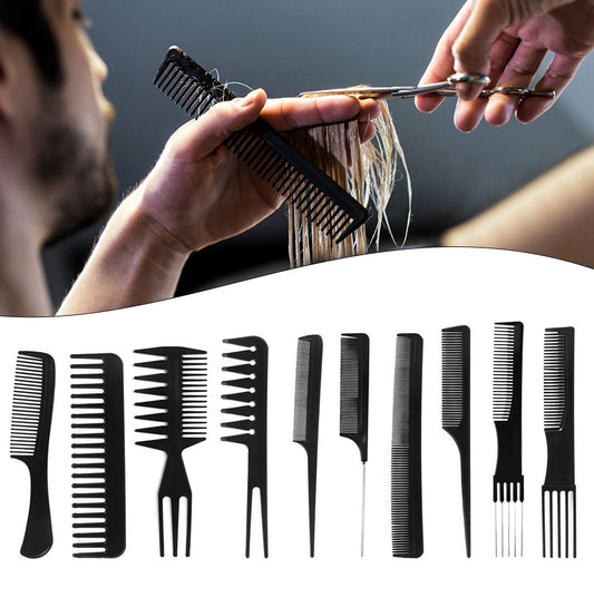 New 10Pcs Black Professional Combs Hairdressing New Tail Comb Carbon Anti Static Comb Hair Cutting Comb Free Storage Bag