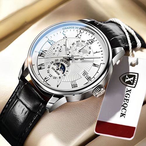 New Arrivals 2025 Men Watches Fashion Top Luxury Luminous Calendar Men's Sport Watch Quartz Male Wristwatch Moon Phase Leather Strap Wrist Watch Date Watches Man clock