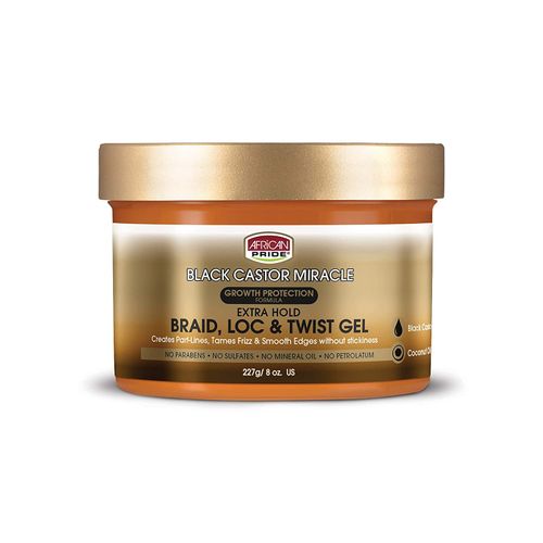 AFRICAN PRIDE Black Castor Oil Extra Hold Miracle Gel For Braids.