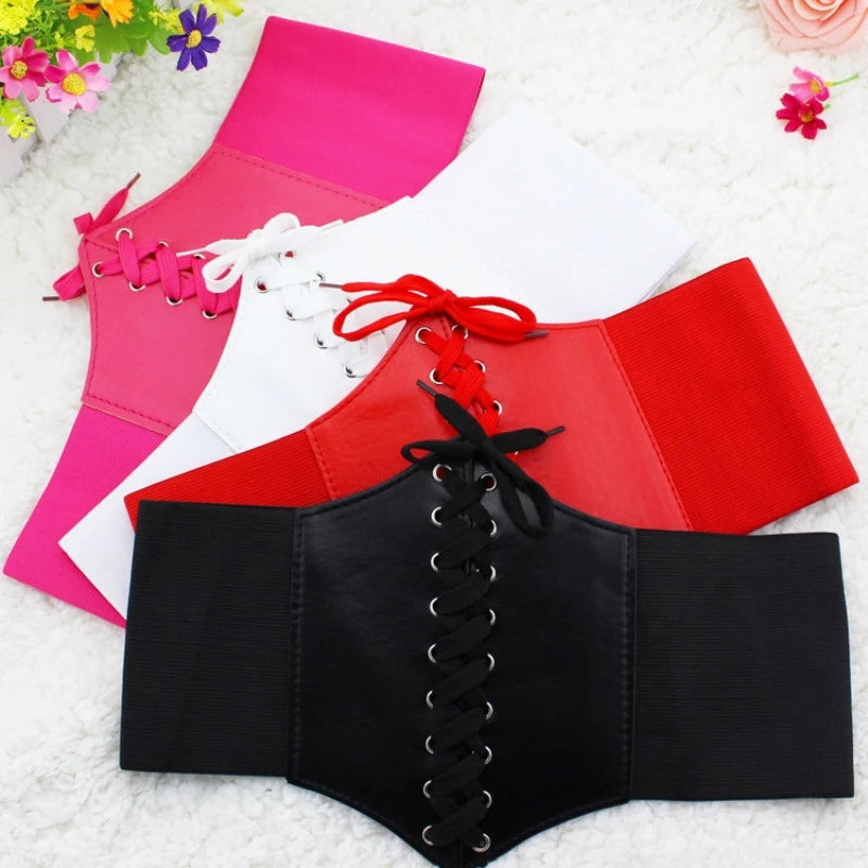 Fashion Women Corset Wide Pu Leather Girdle Slimming Body Belts Ladies Elastic High Waist Belts Cinto Sobretudo Feminin Ceinture