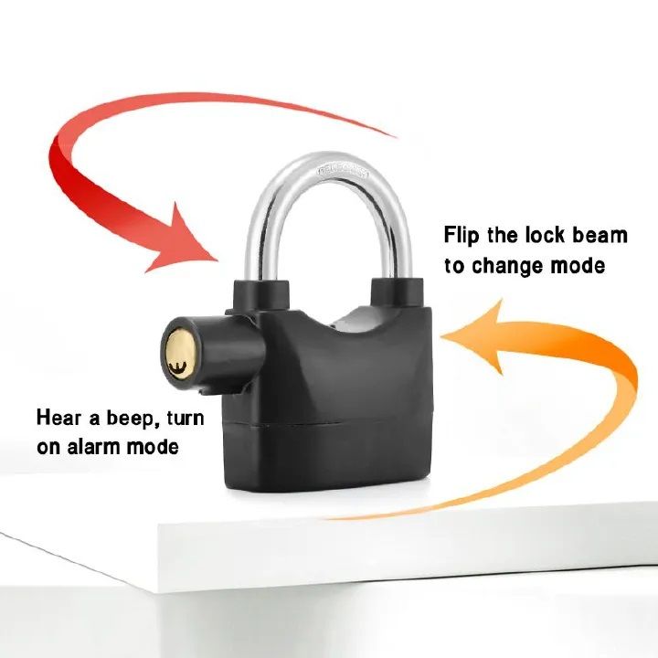 Smart Alarm Lock Security Padlock Siren Home Tools Household Sensors Alarms Lock Aluminum Alloy Anti-Theft Lock Warehouse Door Lock Bicycle Motorcycle Disc Brake Lock Anti-Theft Lock 6 Batteries 3 key