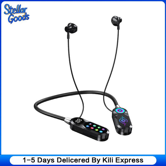 New Wireless Bluetooth Sports Earphones Neckband Noise Reduction Earbuds Color Screen Digital Display Karaoke in-ear Return Function Support TF Card Slot And BT5.4 Long Battery Life