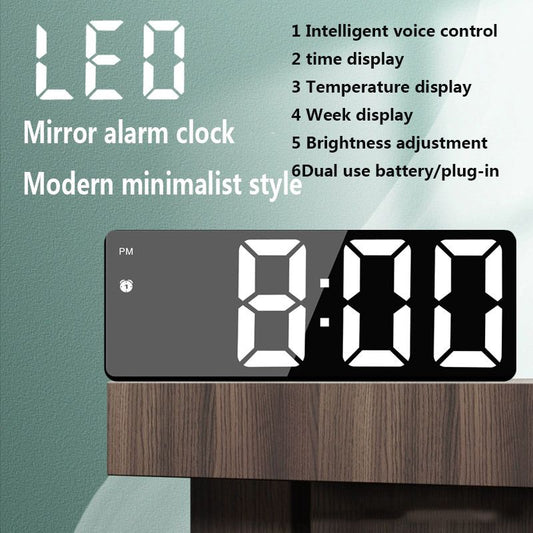 LED mirror colorful clock voice controlled intelligent Alarm clock USB battery dual-use alarm clock for students household