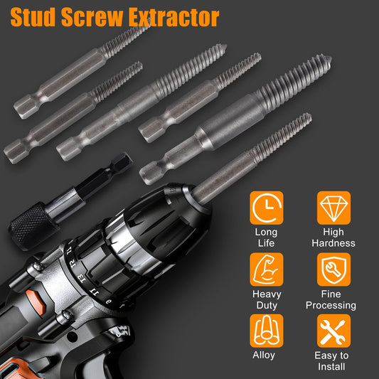 12Pcs Stud Screw Extractor Remover 1/4 Inch Hex Shank Damaged Bolt Easy Out Sets