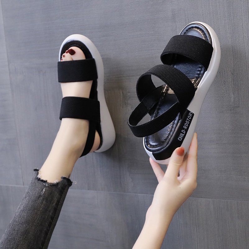 ASSKLO New Sandals Women Ins Soft Sole Elastic Band Korean Version Wild Sports Women's Shoes Tide ladies shoes girls shoes Pregnant women's shoes Maternity shoes Open Shoes Grey Black