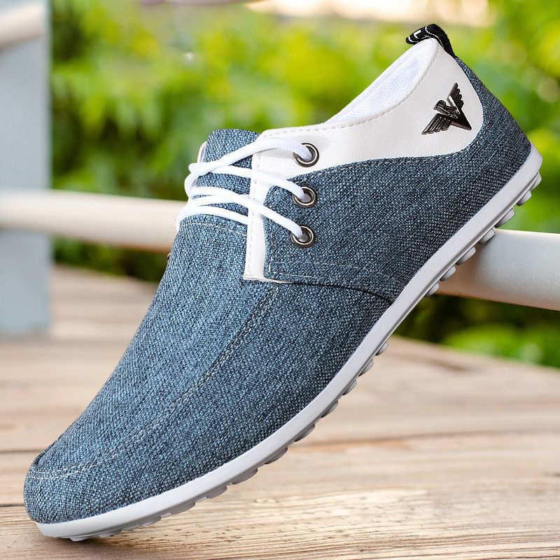 ASSKLO Men Canvas Shoes Men's Bean Shoes Man Sneakers Sports running Shoes Casual Flat Loafers rubber flats shoe Heels Low Top Canvas Lightweight Comfortable Walking Working Driving Cloth Shoes Blue