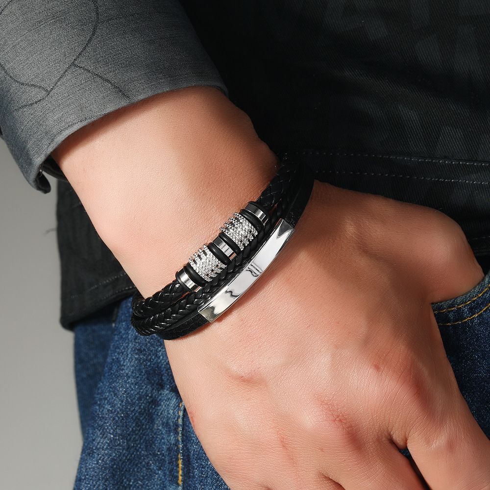 Trendy Leather Bracelets For Men Stainless Steel Bracelet 21CM Multilayer Braided Rope Bracelets for Male Jewelry Gifts