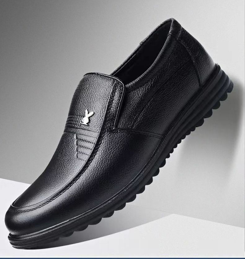 ASSKLO New Men's Leather Shoes PU Leather Thick Fashion Soft Soled Formal Leather Breathable Loafers Slip on Black Driving Male Shoes Men's Loafers men Casual shoes black