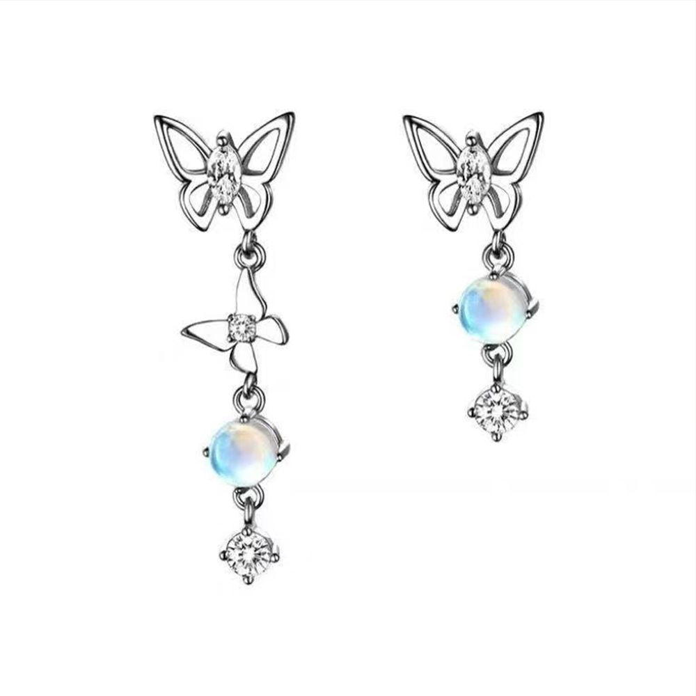 Super fairy Astral bow zircon earrings asymmetrical pendant earrings advanced touch temperament earrings female