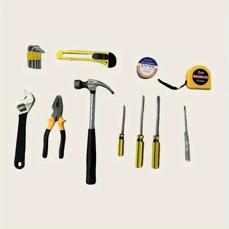 16-Piece Household Tool Set with Wire Crimpers and Iron Handles - Multifunctional Hand Tool Kit for Home Repair, Vehicle Maintenance & DIY Projects - Essential Hammer, Wrench & Screwdriver Combo