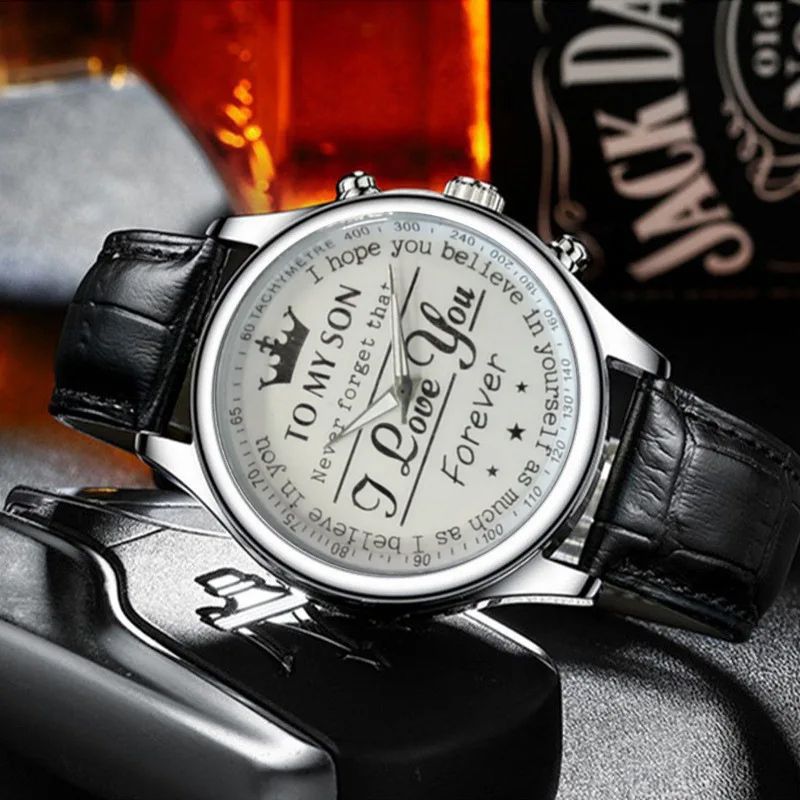 Fashion Leather Watches For Men Retro Watch Non-Mechanical Quartz Watches Male Wrist Watch, I Love You English Crown Dial Business Watches Gift For Son