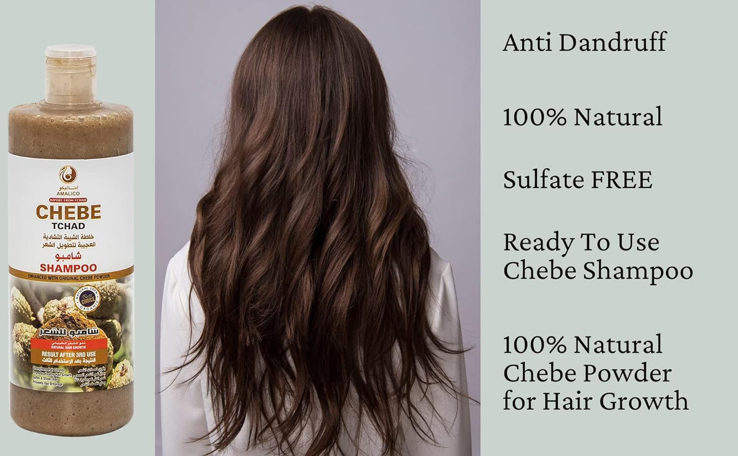 AMALICO Chebe Shampoo for Hair Growth - 100% Natural African Chebe Powder for Hair Growth Anti Dandruff Sulfate Free Shampoo16.9 Ounce Hair Shampoo for Hair Growth Soften