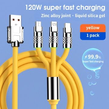 FRANK Max120W 3in1 Fast Charging USB Cable 2.4A Charging Cable Liquid Soft Silicone USB Data Cable USB C/iOS/Micro USB Adapters