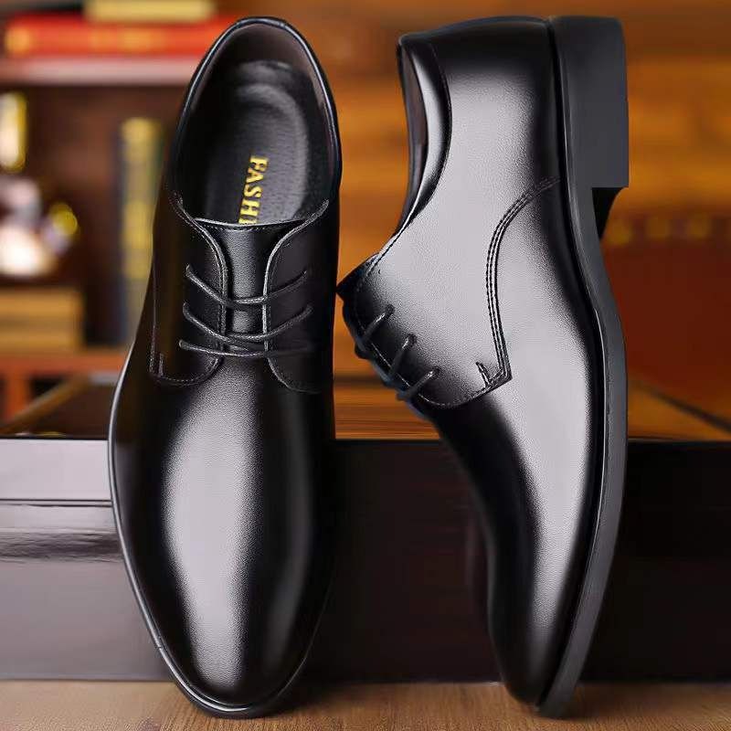 ASSKLO business formal leather shoes Official Shoes for men fashionable and elegant Rubber outsole with raised pointed toe for men lace up leather shoes for weddings groom's Plain Lace up Derby