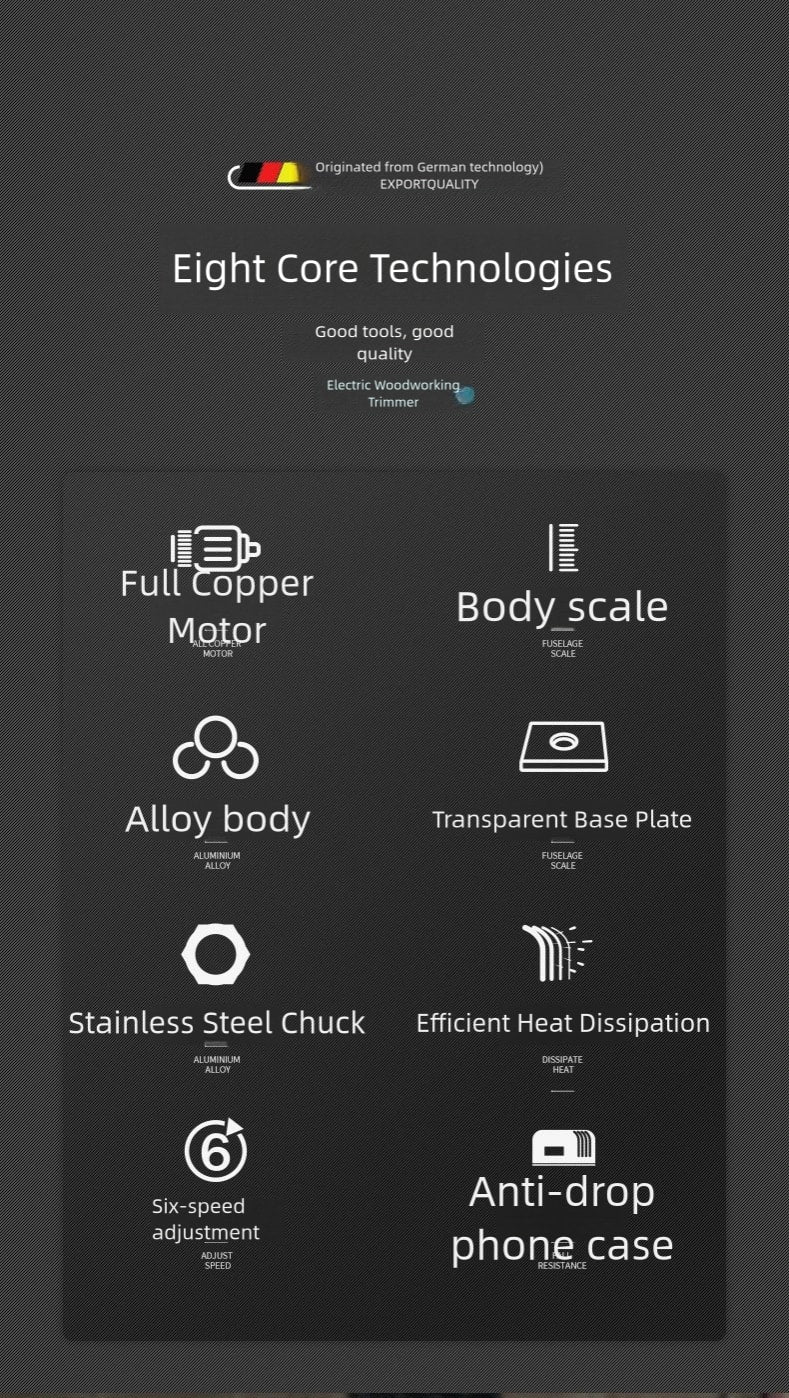 6 Speed A set of Electric woodworking , 800W Handheld Electric edger,Electric router,manual wood trimmer with 15 1/4 "drill bit sets, edge and roller guide rails,Electric router