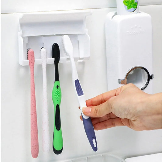Automatic Toothpaste Dispenser Wall Mount Bathroom Accessories Toothpaste Squeezer Toothbrush Holder Toothpaste Storage