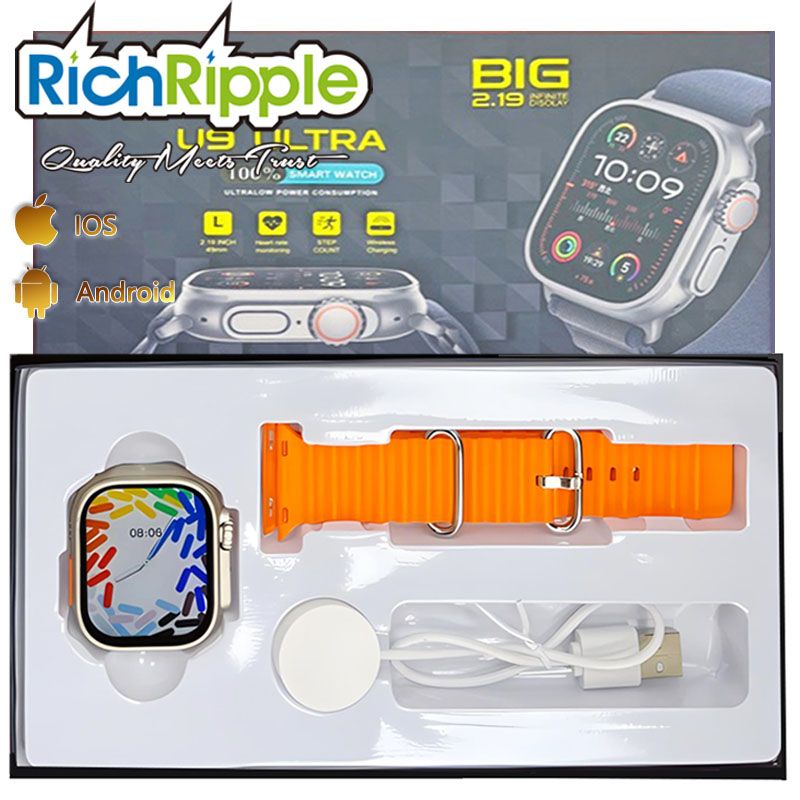 RichRipple U9 Ultra Smart Watch Strap 49mm 2.01 Inch Full Touch Screen Sports Fitness Watch IP68 Waterproof Bluetooth Smart Watch