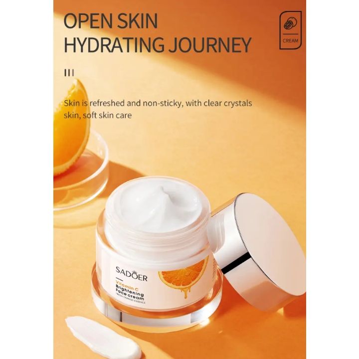 2 in 1 Sadoer Set of Vitamin C Face Brightening Cream + Vitamin C Face Brightening Essence / Serum, Brightens Skin, Moisturizes, Fades Dark Spots, Makes the Skin Glow