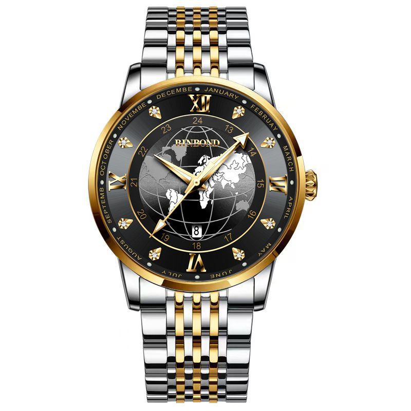 Brand BINBOND Men Quartz Watches Date Calendar Luminous Wristwatch Fashion Men Casual Stainless Steel WaterproofClock