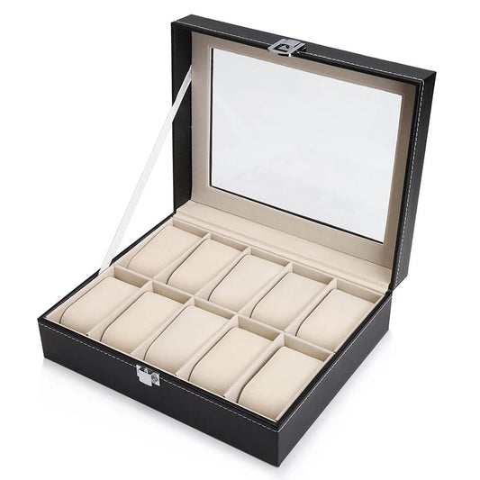 10 Girds Slots PU Leather Watch Organizer Box