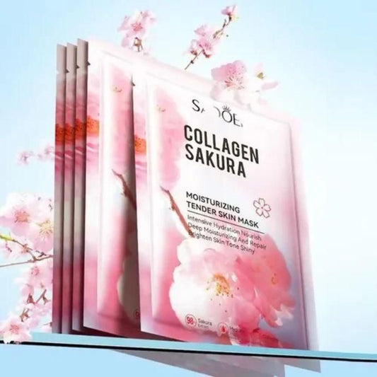 10 Pcs Collagen Sakura Moisturizing Tender Skin Mask Intensive Hydration Nourish Repair Brighten Skin Tone Shiny