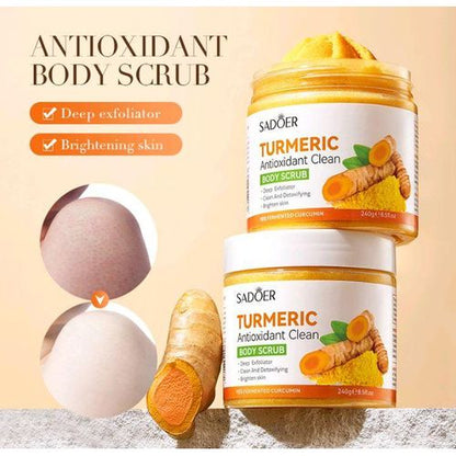 SADOER 4 In 1 Turmeric Set: Body Scrub + Face Soap + Face Serum + Face Cream