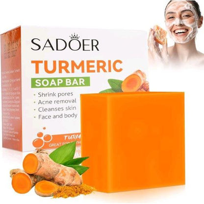 SADOER 4 In 1 Turmeric Set: Body Scrub + Face Soap + Face Serum + Face Cream