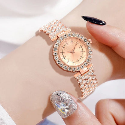 Ladies Rose Gold Watch 5PCS/Set Luxury Fashion Dial Quartz Wristwatch Alloy Strap Watch Pearl Jewelry Set Gift For Girls