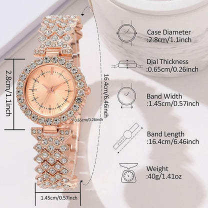 Ladies Rose Gold Watch 5PCS/Set Luxury Fashion Dial Quartz Wristwatch Alloy Strap Watch Pearl Jewelry Set Gift For Girls