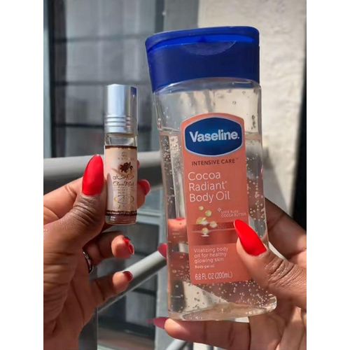 Vaseline 2 in 1 CHOCOLATY COCOA BUTTER COMBO: Intensive Care Cocoa Radiant Body Oil + ( FREE Choco Musk Perfume Oil)