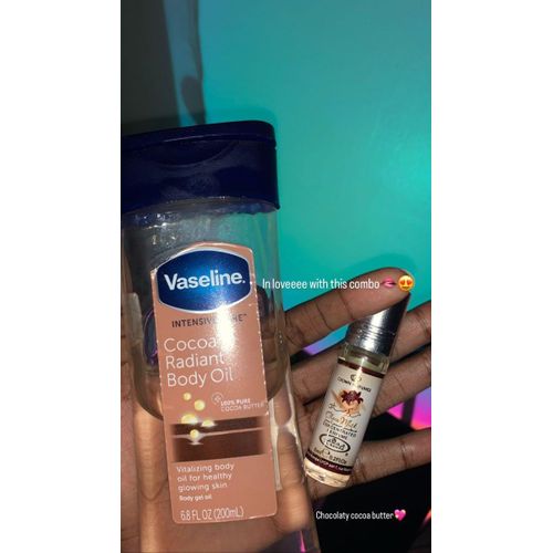 Vaseline 2 in 1 CHOCOLATY COCOA BUTTER COMBO: Intensive Care Cocoa Radiant Body Oil + ( FREE Choco Musk Perfume Oil)