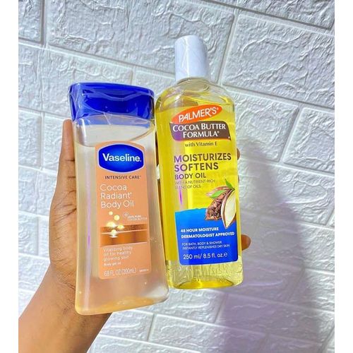 PALMER'S 2 In 1 BODY MOISTURIZERS: Cocoa Butter Formula With Vitamin E + Vaseline Intensive Care Cocoa Radiant Body Oil