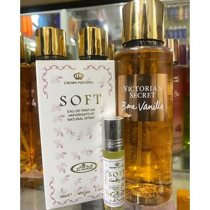 Victoria's Secret 3 in 1 BEST PERFUME COMBO!!!! Bare Vanilla Fragrance Mist + Al Rehab Soft Perfume + (FREE Soft Perfume Oil)