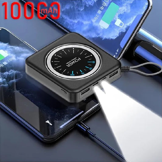 Mini Portable Phone Charger Power Bank 10000mAh Clock Design Emergency Power Bank Type-C Bracelet with Keychain Pocket Size