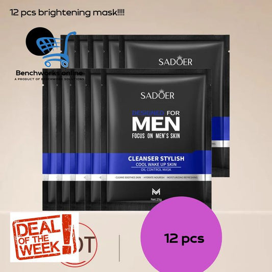 12 pcs Menâ€™S Refreshing Face Mask Moisturizing Hydrating Oil-Control Gentle Shrinkage Pores Brighten Skin Korean Mask Skin Care