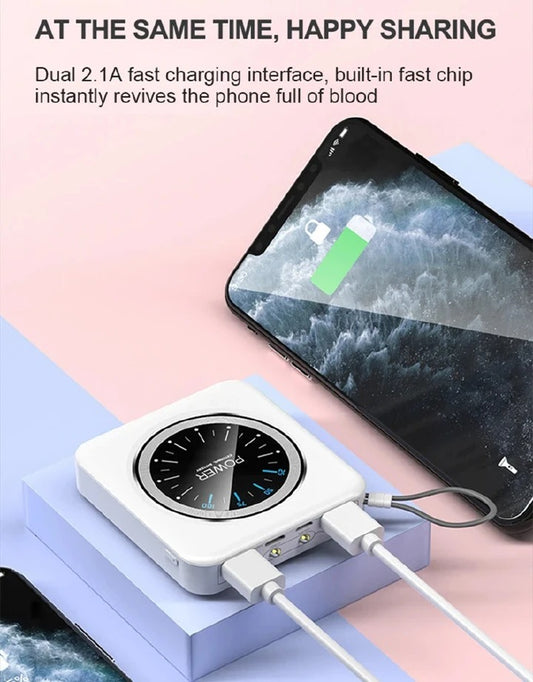 Mini Portable Phone Charger Power Bank 10000mAh Clock Design Emergency Power Bank Type-C Bracelet with Keychain Pocket Size