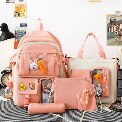 New fashion five-piece schoolbag light student schoolbag large-capacity backpack textbook bag travel bag