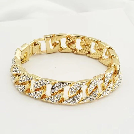 Designer's new thick chain bracelet ins style wide flash diamond bracelet street trendy cool jumpy accessories for both men and women