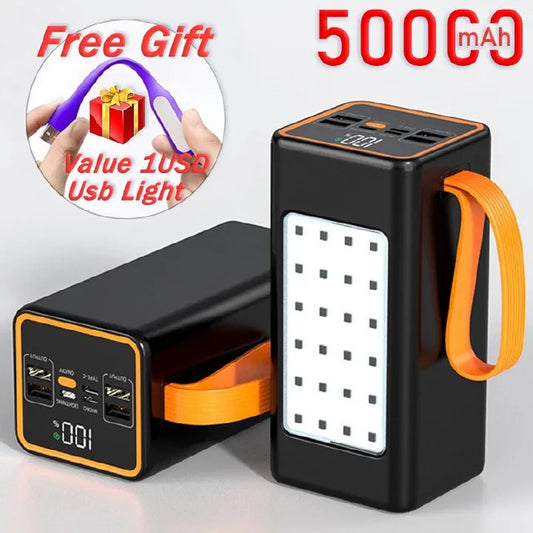 50000mAh super large capacity power Bank Camping light Power Bank Portable portable power Bank fast charge 22.5W compatible mobile phone brand